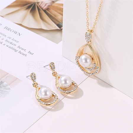 Teardrop Alloy Crystal Rhinestone Stud Dangle Earrings & Pendant Necklaces Sets WGE0910-01-1