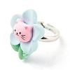 Flower with Cat Resin Adjustable Ring RJEW-JR00424-01-4