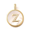Rack Plating Brass Micro Pave Clear Cubic Zirconia Pendants with Shell KK-M309-42G-Z-1