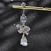 Alloy Crystal Rhinestone Dangle Curved Barbell Belly Rings AJEW-R007-04P-05-1
