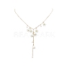 ABS Plastic Flower & Shell Pearl Charms Lariat Necklace NJEW-TA00055-6