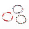 3Pcs 3 Style Polymer Clay Heishi Surfer Stretch Bracelets Set with Word Jolly Acrylic Beads BJEW-TA00129-4