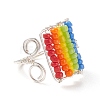 Glass Bead Braided Rectangle Open Cuff Ring RJEW-JR00489-5