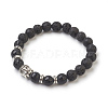 Natural Lava Rock Beads and Natural Frosted Agate Beads Stretch Bracelets BJEW-JB03848-01-1
