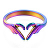 304 Stainless Steel Hand Heart Cuff Rings RJEW-N038-121M-3