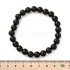 Natural Dyed & Heated Black Agate Round Beaded Stretch Bracelets BJEW-F203-09-5