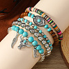 5Pcs Synthetic Turquoise & CCB & Wood & Polymer Clay Beaded Stretch Bracelets FS-WGC8DBE-12-2