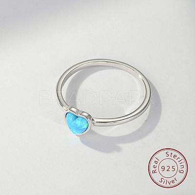 Light Sky Blue Synthetic Opal Heart Finger Ring FM4105-2-1