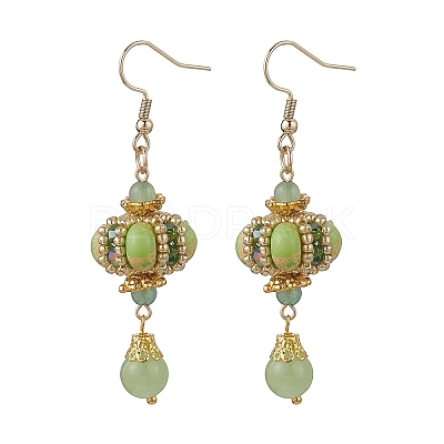 Lantern 304 Stainless Steel Synthetic Imperial Jasper Dangle Earrings EJEW-MZ00609-03-1