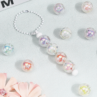 20Pcs UV Plating Acrylic Printed Beads TACR-SC0001-46A-1