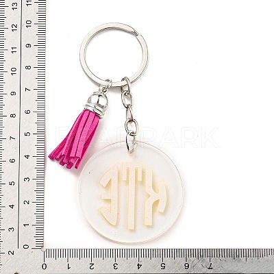 Acrylic Flat Round with Suede Tassel Pendant Keychain KEYC-G060-01C-1
