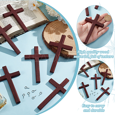 6Pcs Wooden Cross Wall Decoration AJEW-GO0002-23A-1