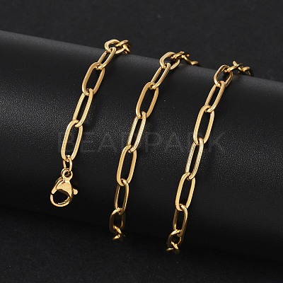 Ion Plating(IP) 304 Stainless Steel Paperclip Chain Necklace for Women X-NJEW-C011-03G-1