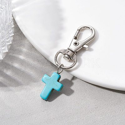 Synthetic Turquoise Cross Pendant Decorations HJEW-JM01531-01-1