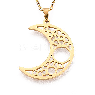 304 Stainless Steel Pendant Necklaces NJEW-T018-53G-1