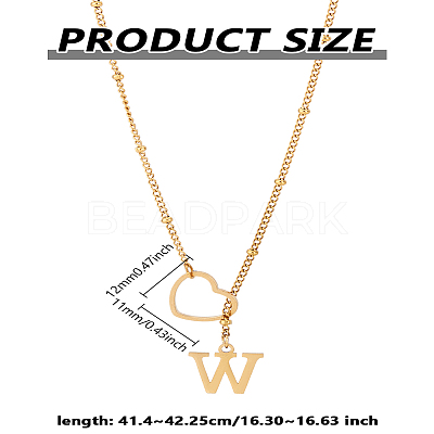 1Pc Letter & Heart Stainless Steel Lariat Necklaces for Women NJEW-LP0002-87G-W-1