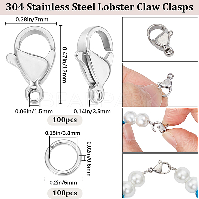 100Pcs 304 Stainless Steel Lobster Claw Clasps DIY-BBC0001-56A-1