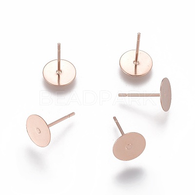 304 Stainless Steel Stud Earring Findings STAS-H436-24RG-8mm-1