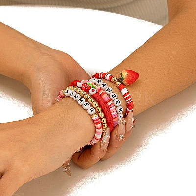 6Pcs 6 Styles Bohemian Style Polymer Clay Stretch Bracelets Set PW-WG3B193-04-1
