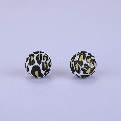 Printed Round with Leopard Print Pattern Silicone Focal Beads SI-JX0056A-05-1