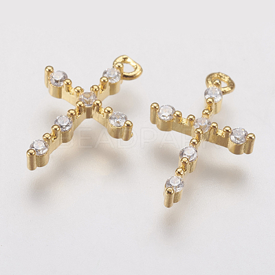 Brass Micro Pave Cubic Zirconia Tiny Cross Charms ZIRC-G133-07G-1