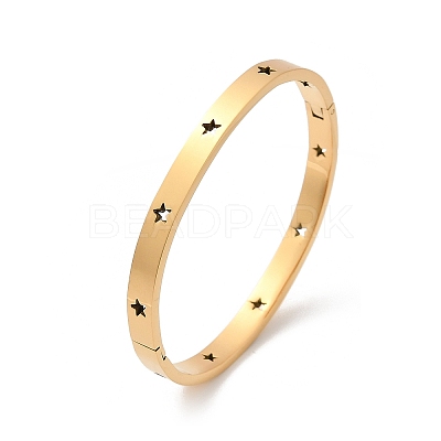 Hollow Star 304 Stainless Steel Hinged Bangles BJEW-L610-20G-1