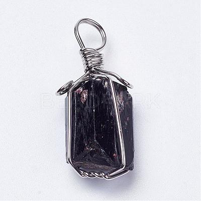 Natural Black Tourmaline Pendants G-G681-15-1