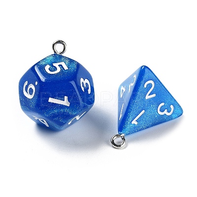 7 Styles Opaque Resin Polyhedral Dice Pendants Set RESI-A029-01J-1