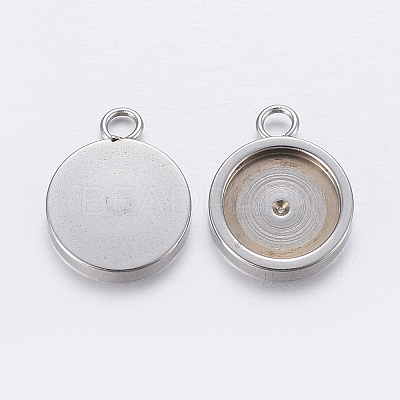 Tarnish Resistant 201 Stainless Steel Pendant Cabochon Settings STAS-P198-17-12mm-1