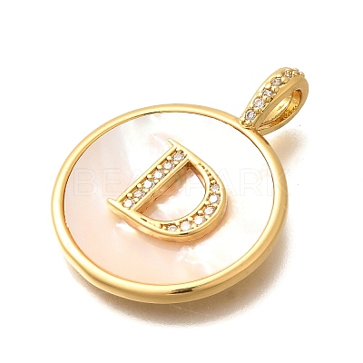 Rack Plating Brass Micro Pave Clear Cubic Zirconia Pendants with Shell KK-M309-42G-D-1