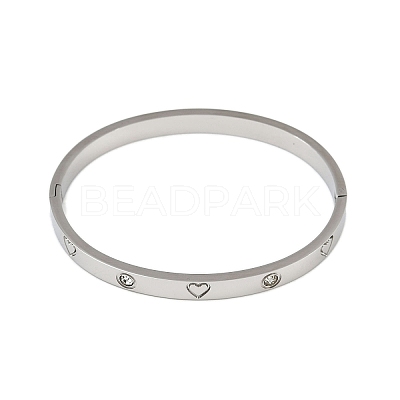 201 Stainless Steel with Rhinestone Bangles for Women BJEW-B138-04P-1