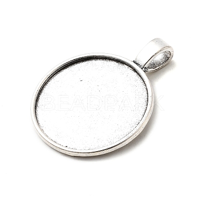 Flat Round Tibetan Style Alloy Pendant Cabochon Settings TIBEP-S293-051AS-LF-1