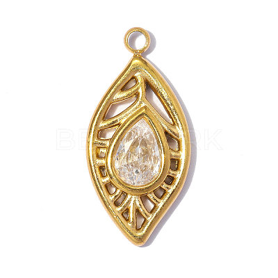 304 Stainless Steel Pave Clear Cubic Zirconia Pendants CU-OY001-36G-1