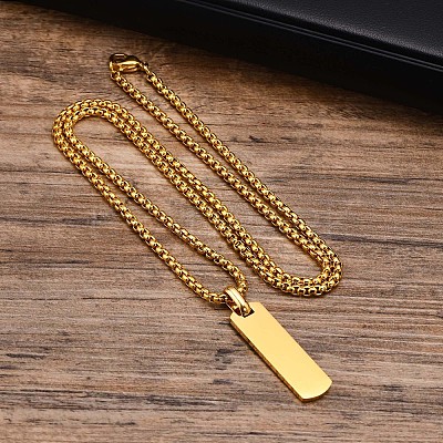 Blank Rectangle Stainless Steel Pendant Box Chain Necklaces for Men FS-WG55909-02-1