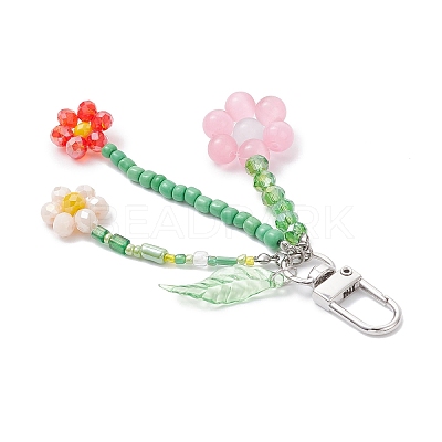 3Pcs Colors Cat Eye & Glass Seed Beaded Flower Pendant Decorations HJEW-TA00383-1