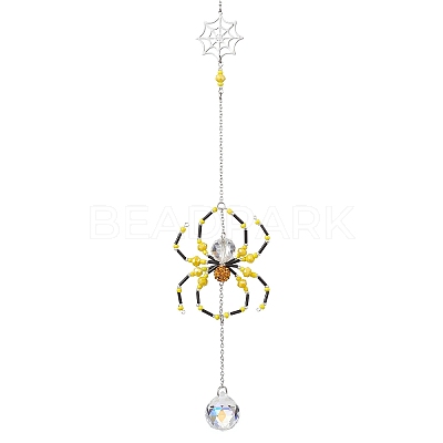 Spider Glass Beaded Hanging Ornaments HJEW-TA00172-01-1