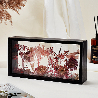 Rectangle Double Sided Clear Acrylic with Wood Display Cases ODIS-WH0038-237C-1
