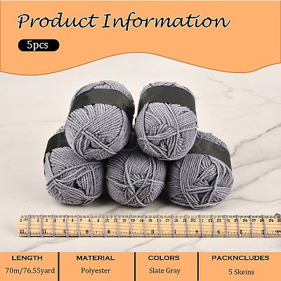 5Pcs Polyester Yarn for Knitting & Crochet YCOR-SZ0001-03G-1
