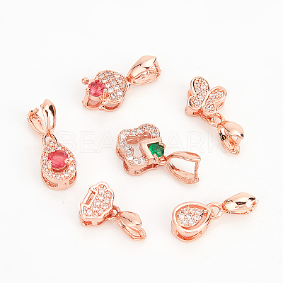 12Pcs 6 Style Long-Lasting Plated Brass Micro Pave Cubic Zirconia Ice Pick Pinch Bails ZIRC-NB0002-04-1