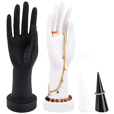 4Pcs 2 Style PVC Hand Model and Cone Shaped Acrylic Ring Displays ODIS-PH0001-31-1