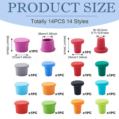 14Pcs 14 Styles Silicone Bottle Stopper AJEW-TA0002-54-1