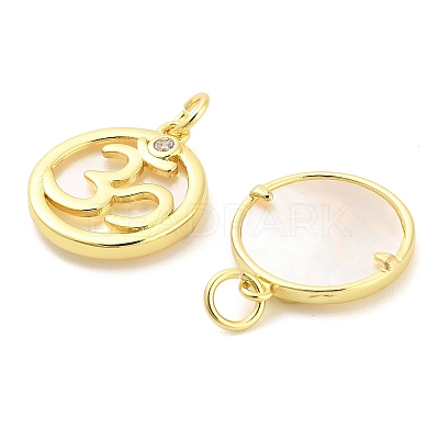 Brass Micro Pave Cubic Zirconia Pendants with Shell KK-H527-26G-1