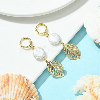 Natural Pearl Dangle Leverback Earrings EJEW-TA00392-1