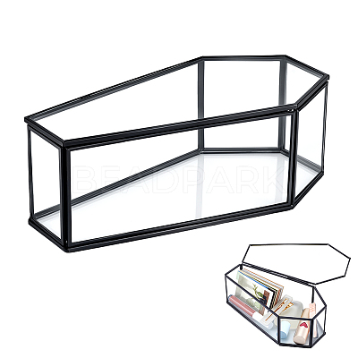Coffin Brass Glass Decoration Box AJEW-WH0816-068-1
