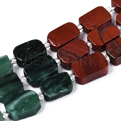 Natural Fuchsite & Red Jasper & Rainbow Moonstone Beads Strands G-T144-14B-01-1