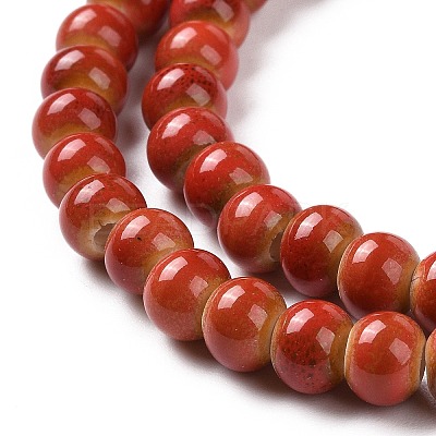 Handmade Fancy Antique Glazed Porcelain Ceramic Round Beads Strands PORC-L019-6mm-08-1