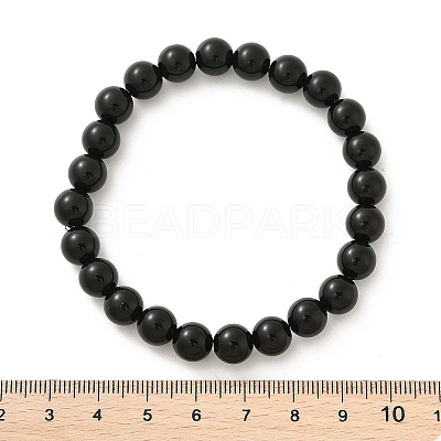 Natural Dyed & Heated Black Agate Round Beaded Stretch Bracelets BJEW-F203-09-1