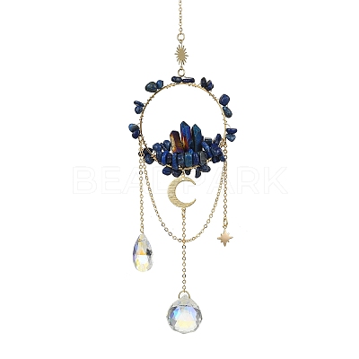 Natural Lapis Lazuli & Dyed Natural Quartz Crystal with Glass Pendant Decorations HJEW-TA00123-02-1