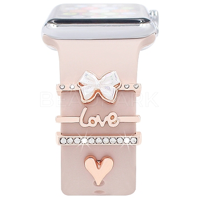 Word Love & Heart Alloy Rhinestones Watch Band Charms Set PW-WG62408-04-1