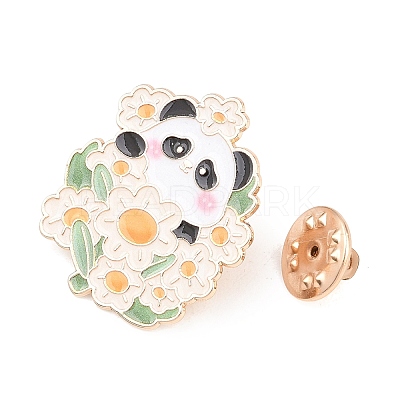 Panda with Daisy Enamel Pins JEWB-L028-02G-01-1